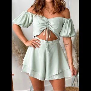 NEW Off-Shoulder Romper - Sage Green - Size M